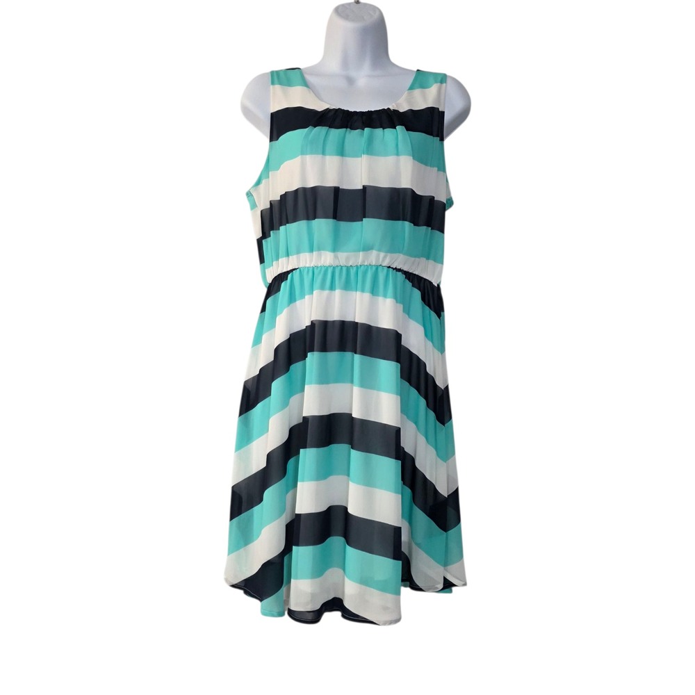 Papermoon Shirt Dress Womens Green L Striped Cross Back Stitch Fix Scoop Neck
